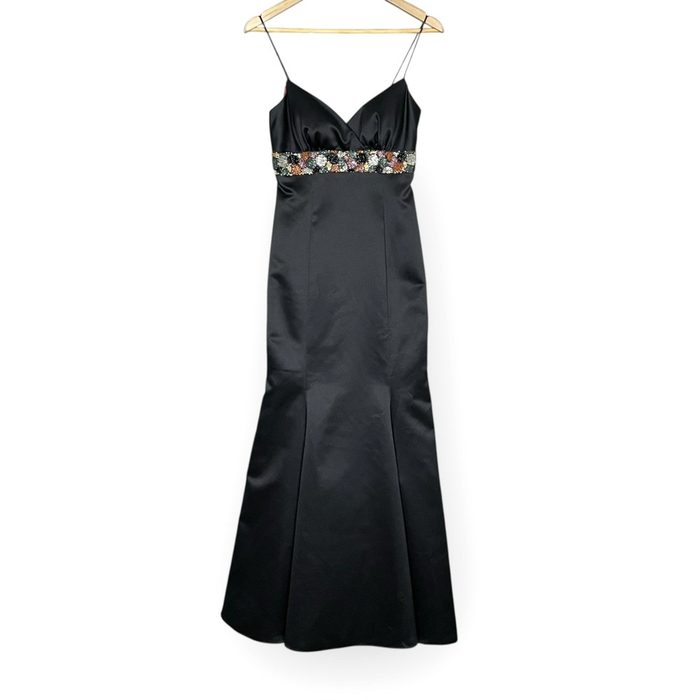 Vintage Betsy Adam Old Hollywood Mermaid Prom Dress Gown Size 4 Satin Beaded Y2K